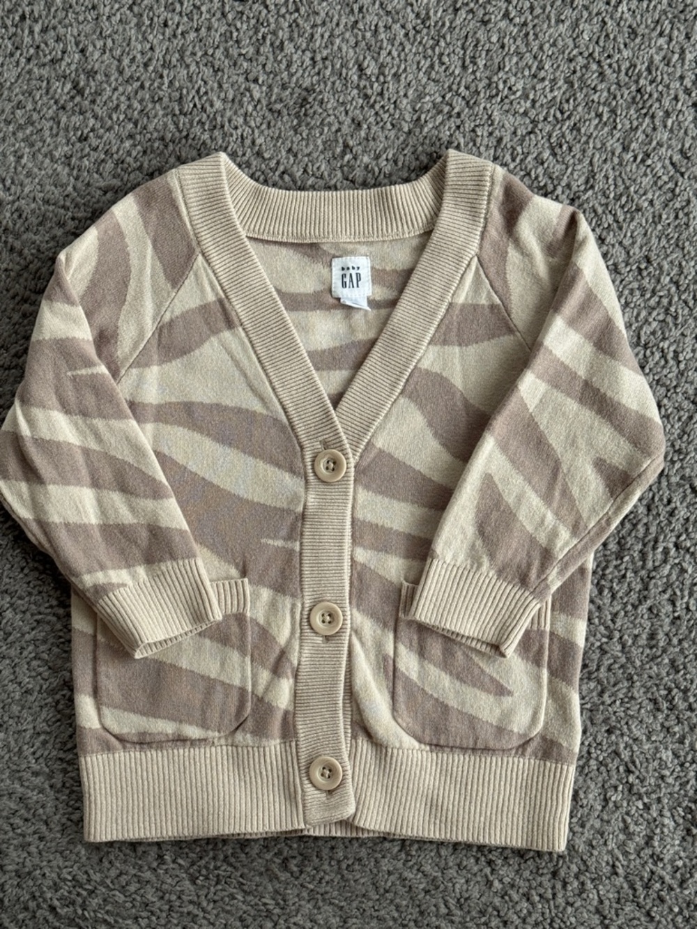 GAP Beige and Taupe Zebra-Print Knit Cardigan 18-24 Mths